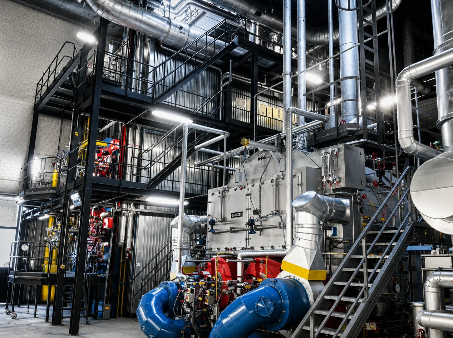 Industrieanlage mit Rohrleitungen, Armaturen und Metallkonstruktion